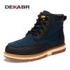 DEKABR Brand New Fashion Pu Leather Men Boots Comfortable Men Shoes Ankle Boots Short Plush Winter Warm Shoes Men Size 39~46