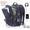 Crossten 17.3″ Laptop Backpack Waterproof USB Charge Port Swiss Multifunctional Rucksacks Schoolbag Mochila Hiking Travel bag