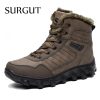SURGUT Brand Autumn Winter Warm Fur Men Comfortable Working Shoes High Top Snow Boots Genuine Leather Sneakers Big Size 39~48