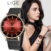 LIGE Fashion Women Watch Top Brand Luxury Ladies Mesh Belt Ultra-thin Watch Stainless Steel Waterproof Quartz Watch Reloj Mujer