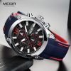 Megir Men’s Chronograph Analog Quartz Watch with Date, Luminous Hands, Waterproof Silicone Rubber Strap Wristswatch for Man