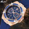 MISSFOX Women’s Watches Chronograph Rose Gold Sport Watch Ladies Diamond Blue Rubber Band Xfcs Analog Female Quartz Wristwatch