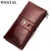 WESTAL 100% Women’s Wallet Genuine Leather Female Clutch Long Wallet Womens Wallets and Purses Portomonee Money Bag Coin Purse