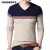 COODRONY 2020 Autumn Winter Warm Wool Sweaters Casual Hit Color Patchwork V-neck Pullover Men Brand Slim Fit Cotton Sweater 7155