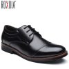 ROXDIA men dress shoes formal business work soft patent leather pointed toe for man male men’s oxford flats RXM074 size 39-48