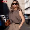 OOTN Summer Sleeveless Top Female O Neck White Women Blouse Shirt Ladies Loose solid Chic Casual Blouses Black 2020 Cotton Brown