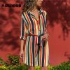 Aachoae Long Sleeve Shirt Dress 2020 Summer Boho Beach Dresses Women Casual Striped Print A-line Mini Party Dress Vestidos