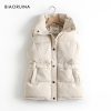 BIAORUINA Women’s Korean Style Solid Sleeveless Winter Keep Warm Winter Vest Coat Single Women Breasted Loose Thick Fashion Vest