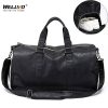 Male Leather Travel Bag Large Duffle Independent Shoes Storage Big Fitness Bags Handbag Bag Luggage Shoulder Bag Black XA237WC